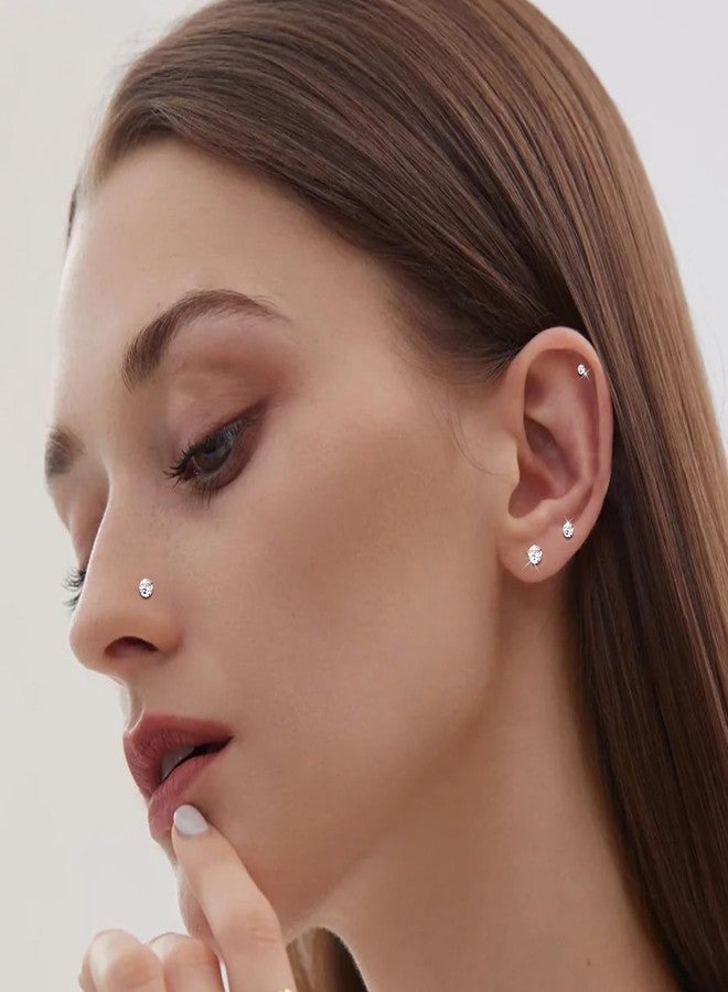 ONESING 20G Flat Back Nose Stud Internal Thread Flat Back Earrings Hypoallergenic Titanium CZ Tragus Helix Cartilage Conch Nose Earrings Stud Piercing Jewelry for Women Men - Image 5